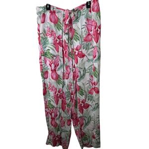 Caribbean Joe Womens 3X Tropical Floral Wide Leg Beach Pants With Slit Palazzo